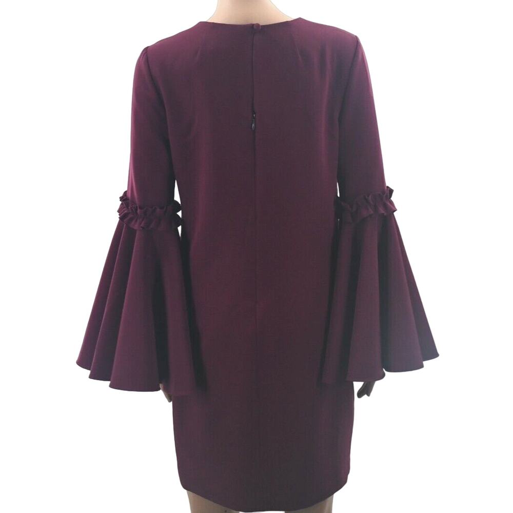 MILLY Cady Burgundy Red Bell Sleeves Mini Dress 4 Holiday USA Classic Maximalist - Picture 7 of 12